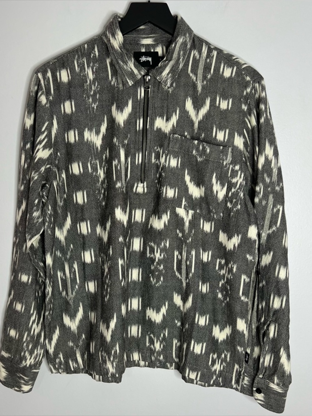 Stussy Ikat Zip Pullover Shirt Mens Small Black NWT